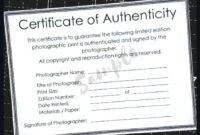 Certificate Of Authenticity Photography Template