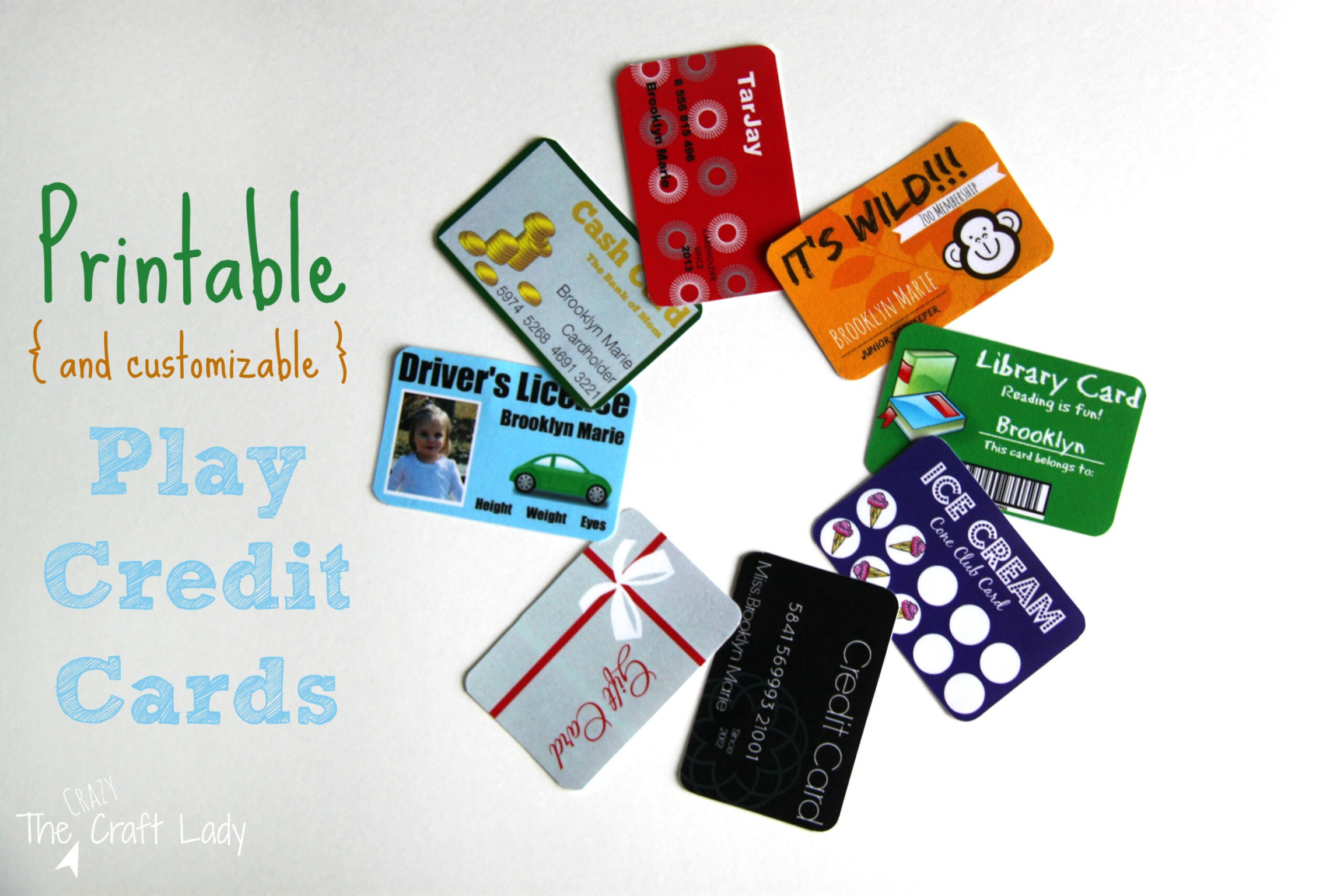 Printable (and Customizable) Play Credit Cards - The Crazy Craft Lady