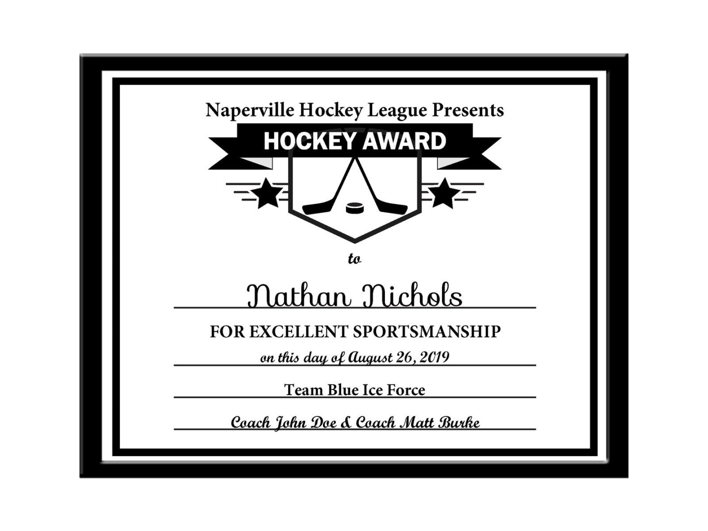 Editable PDF Hockey Sports Team Certificate Award Template Letter