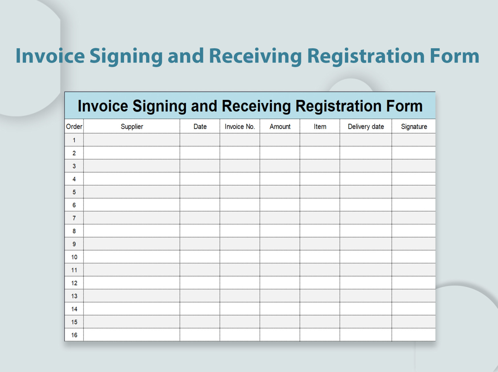 EXCEL of Invoice Signing and Receiving Registration Form