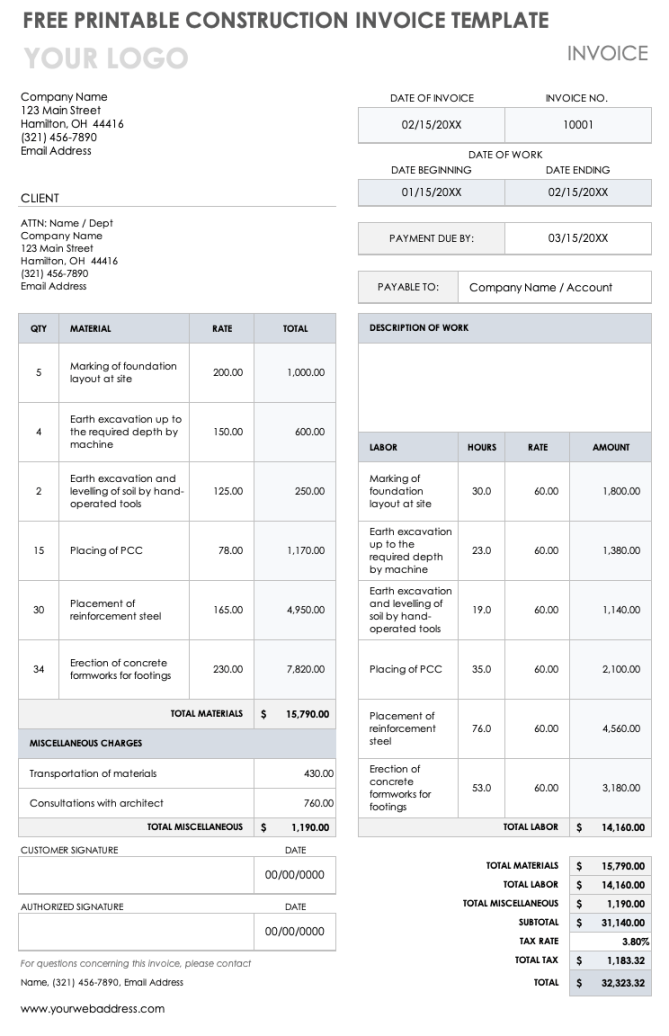 Free Construction Invoice Templates  Smartsheet