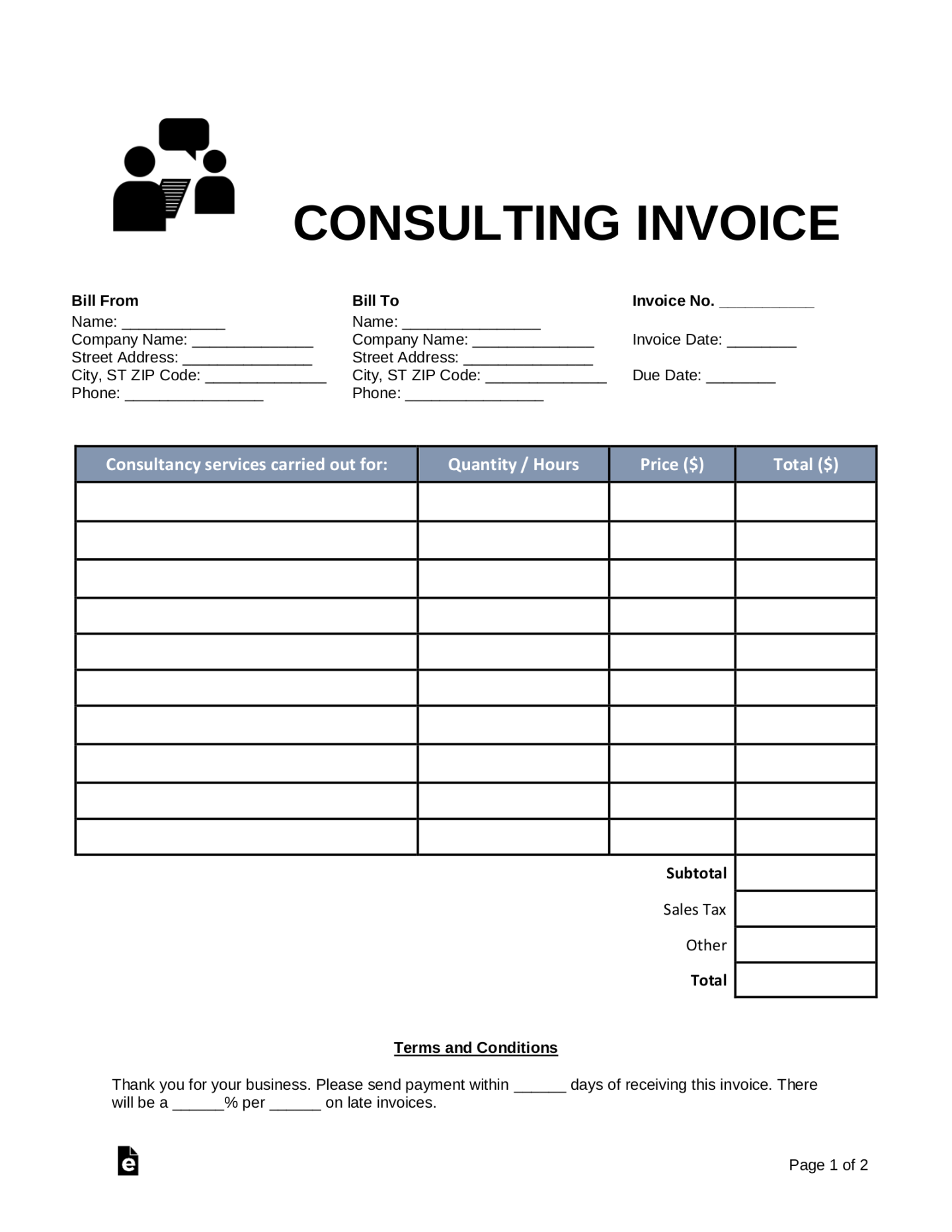 Free Consulting Invoice Template - PDF  Word – eForms