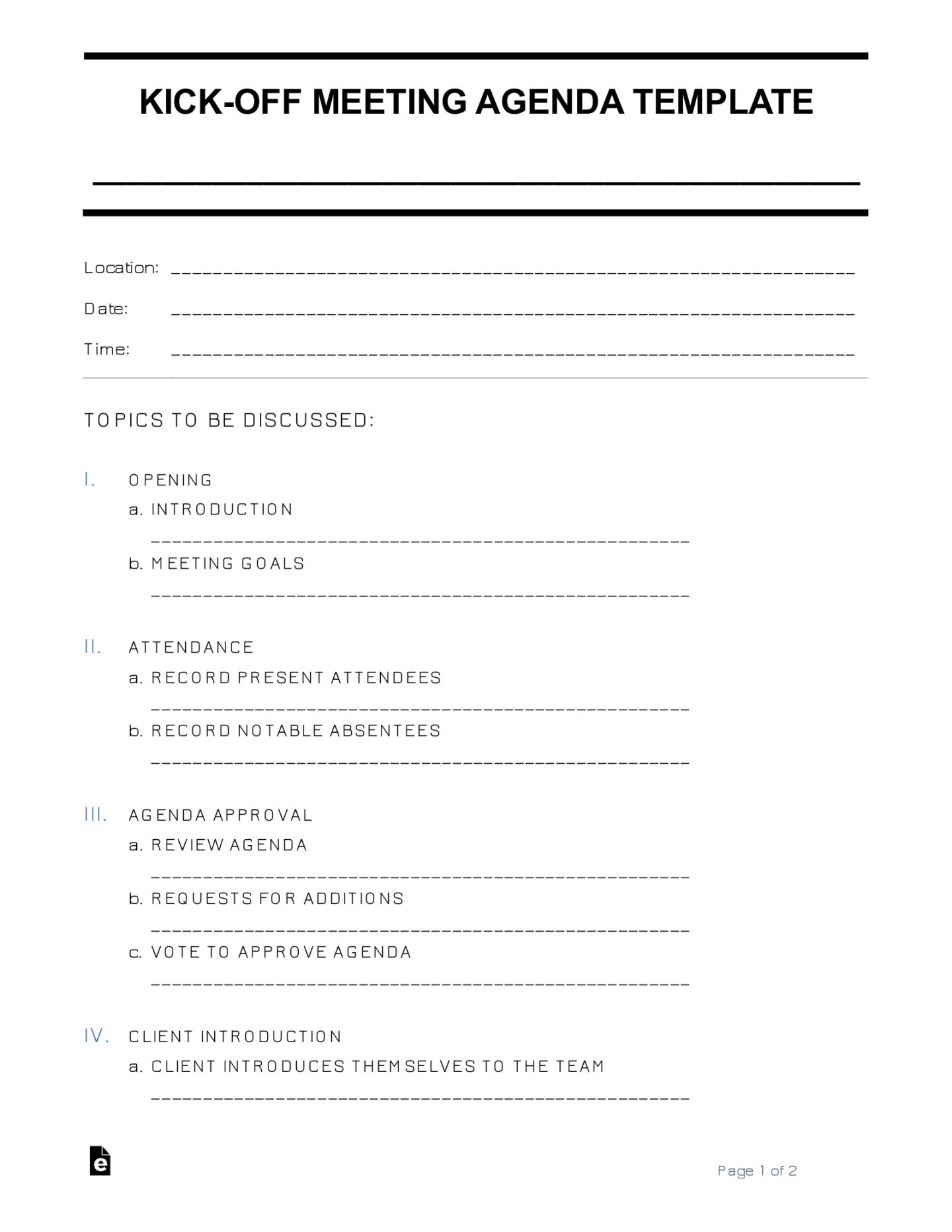 Free Kick-Off Meeting Agenda Template - PDF  Word – eForms