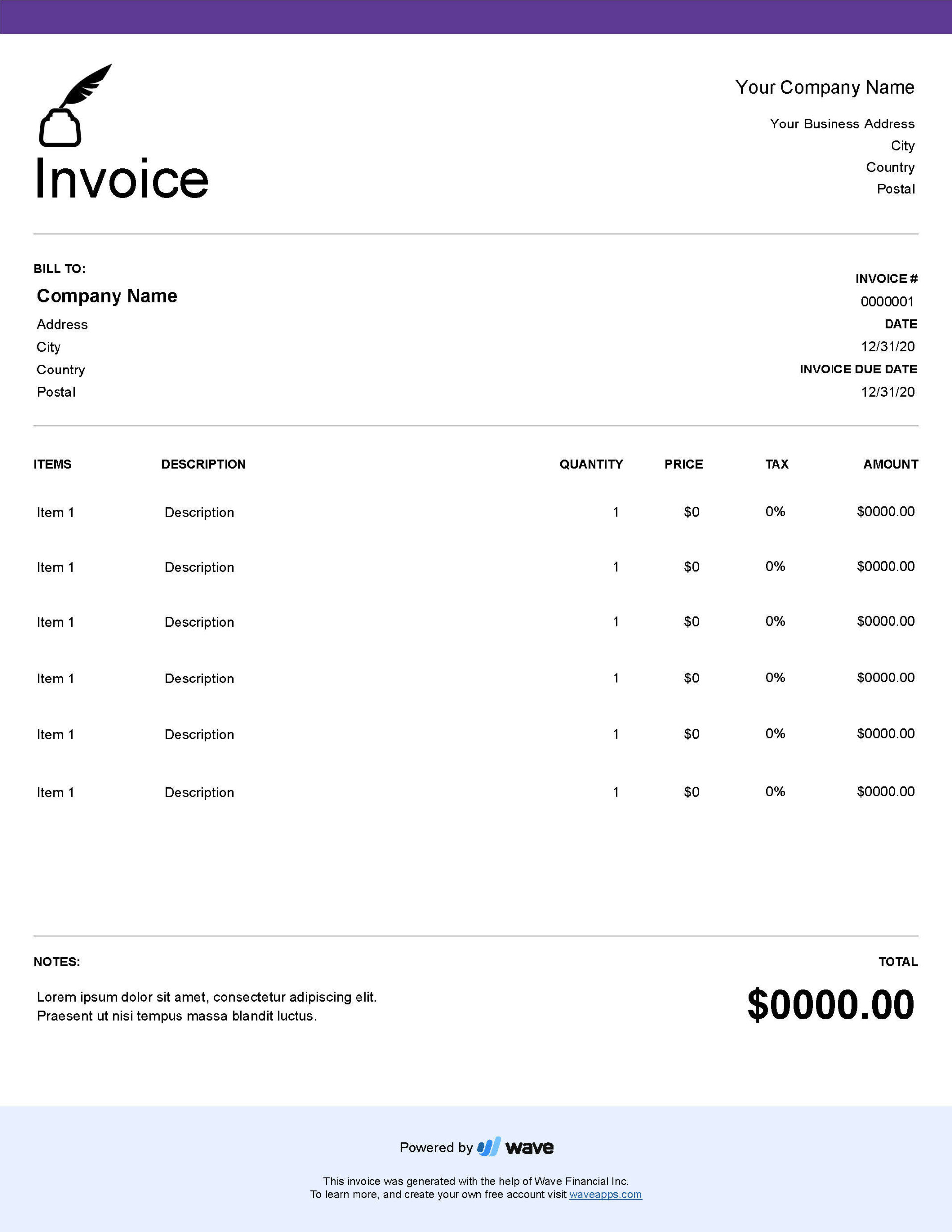 Freelance Writing Invoice Template - Wave Financial