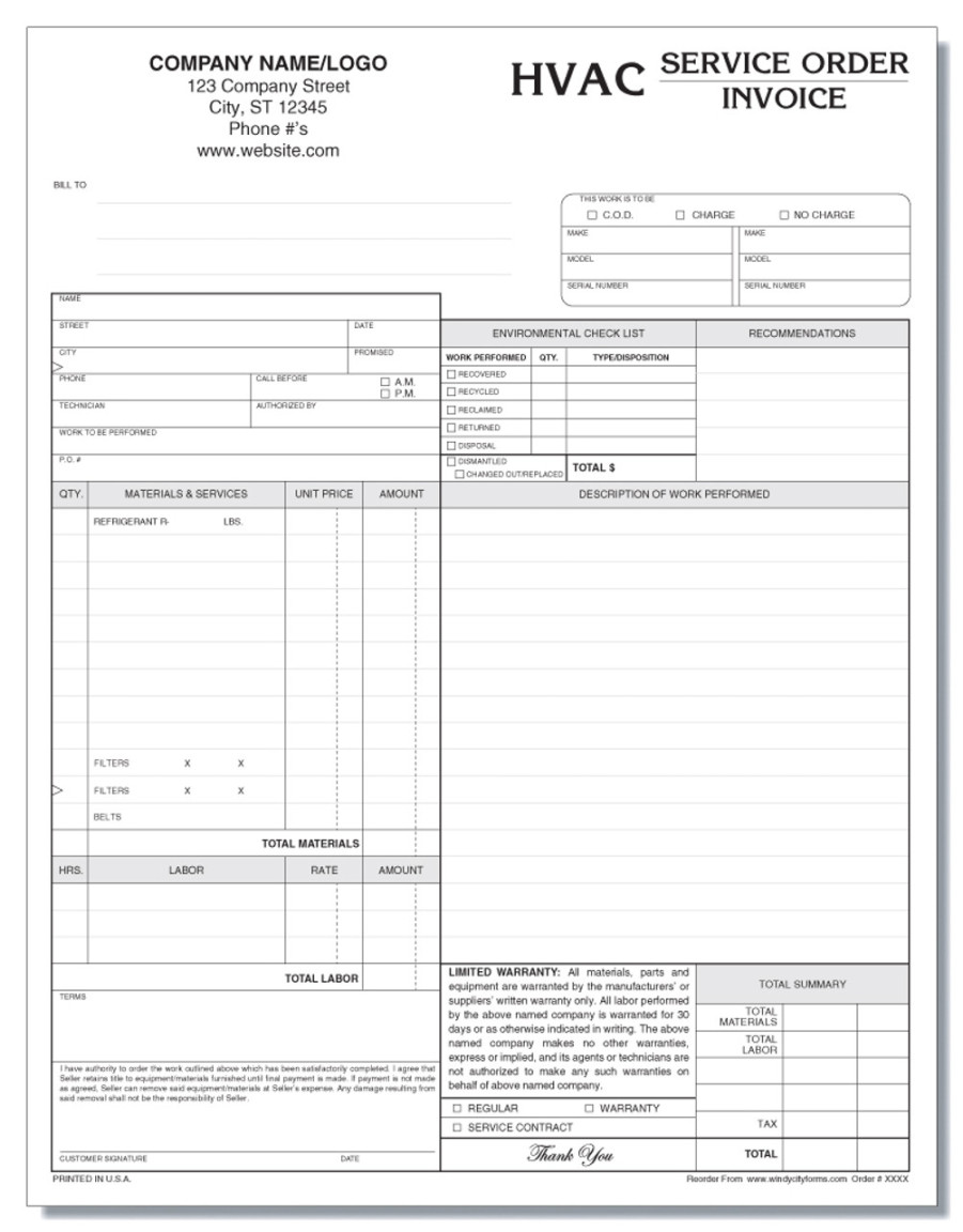 HVAC Service Order Invoice Version