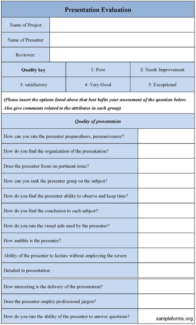 Presentation Evaluation Form Template  Evaluation Form For